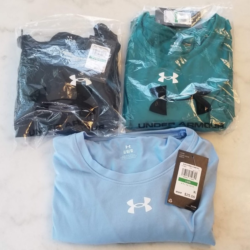 Bundle of 3 Under Armour Men's Team Tech Loose Short Sleeve Shirts (Large)